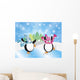 Penguins Pair Ice Skating in Winter Scene Illustration Wall Mural