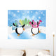 Penguins Pair Ice Skating in Winter Scene Illustration Wall Mural