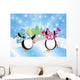 Penguins Pair Ice Skating in Winter Scene Illustration Wall Mural
