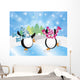Penguins Pair Ice Skating in Winter Scene Illustration Wall Mural