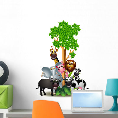 Cartoon Safari Animal Wall Decal shown on a wall