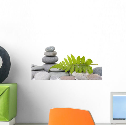 Stack of Stones with Green Fern Leaf Wall Decal