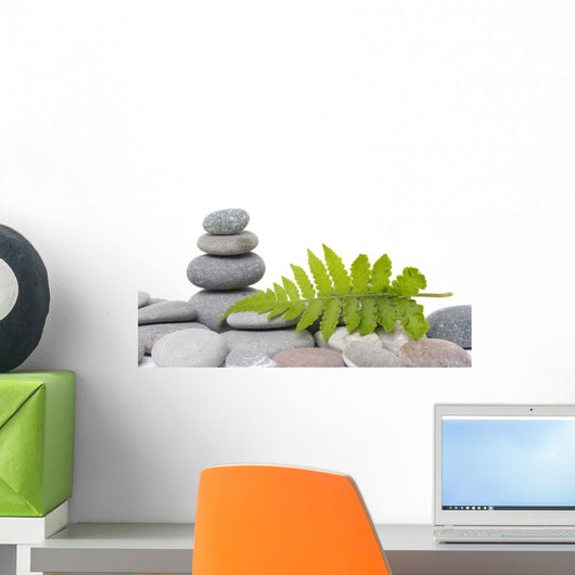 Stack of Stones with Green Fern Leaf Wall Decal