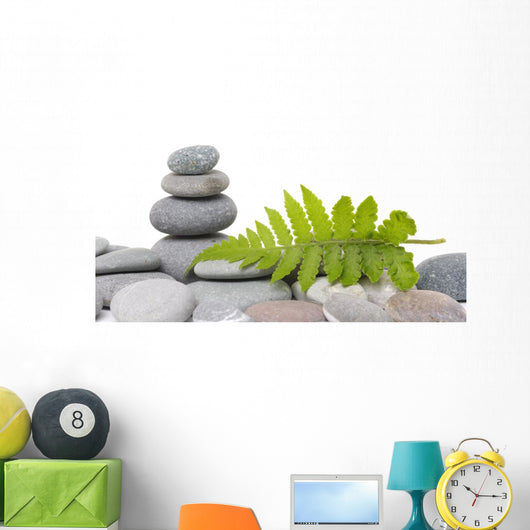 Stack of Stones with Green Fern Leaf Wall Decal
