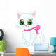 Cute White Kitten with a Pink Bow on Her Neck Wall Decal