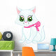 Cute White Kitten with a Pink Bow on Her Neck Wall Decal