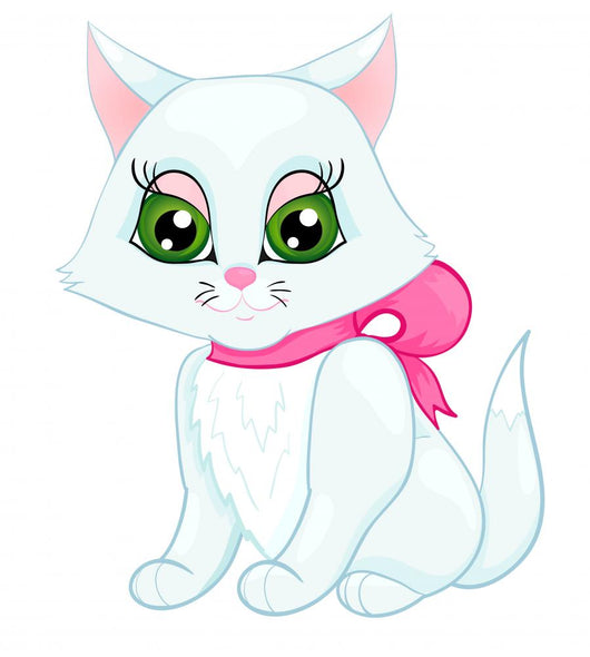 Cute White Kitten with a Pink Bow on Her Neck Wall Decal