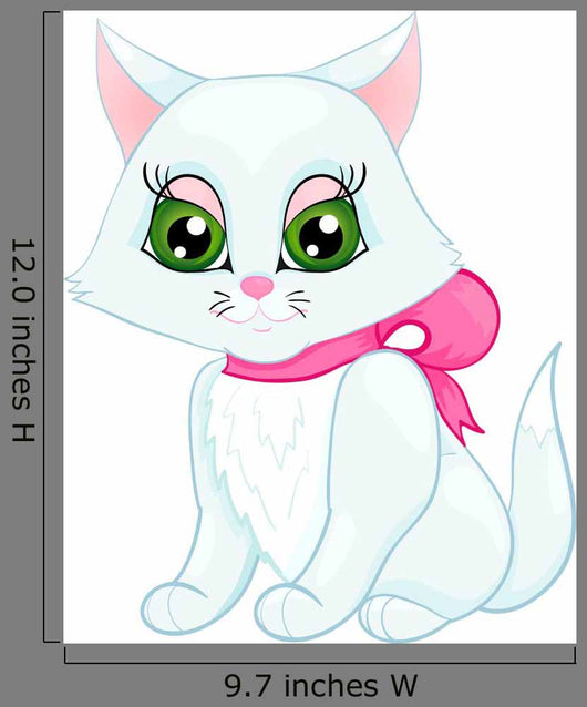 Cute White Kitten with a Pink Bow on Her Neck Wall Decal