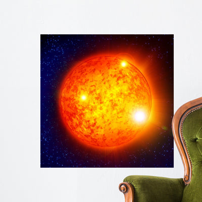 Sun Outer Space Wall Mural shown on a wall