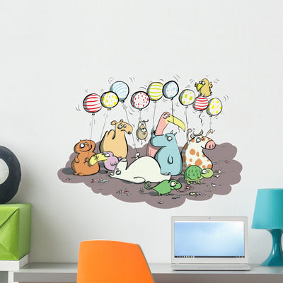 Animals with Balloons and Wall Decal shown on a wall