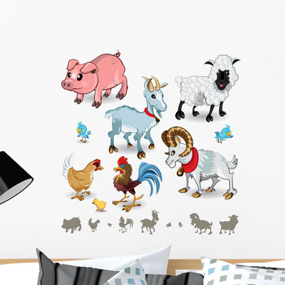 Farm Animals Collection Set Wall Decal Sticker Set shown on a wall