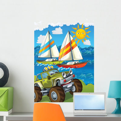 Vehicle and Ship shown on a wall