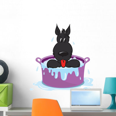 Funny Puppy Bath Wall Decal shown on a wall
