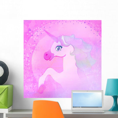 Illustration Beautiful Pink Unicorn shown on a wall