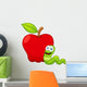 Illustration of Cartoon Worm with Apple Wall Decal
