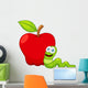Illustration of Cartoon Worm with Apple Wall Decal