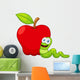 Illustration of Cartoon Worm with Apple Wall Decal