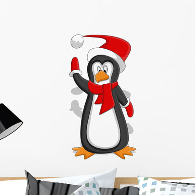 Penguin Christmas Vector Illustration Wall Decal shown on a wall