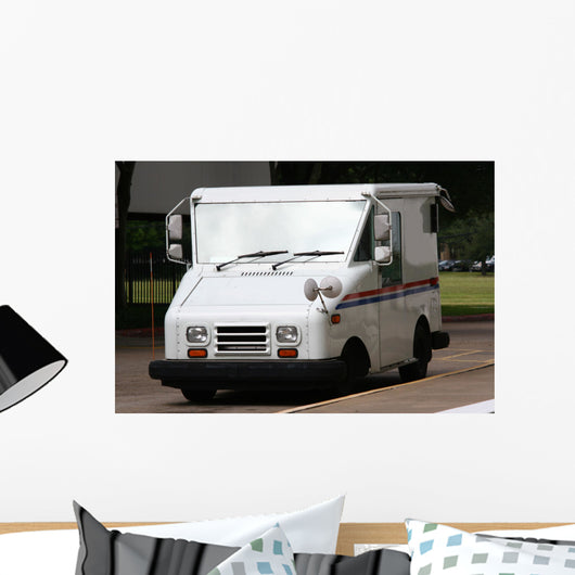 White Mail Truck Delivering Mail Wall Mural