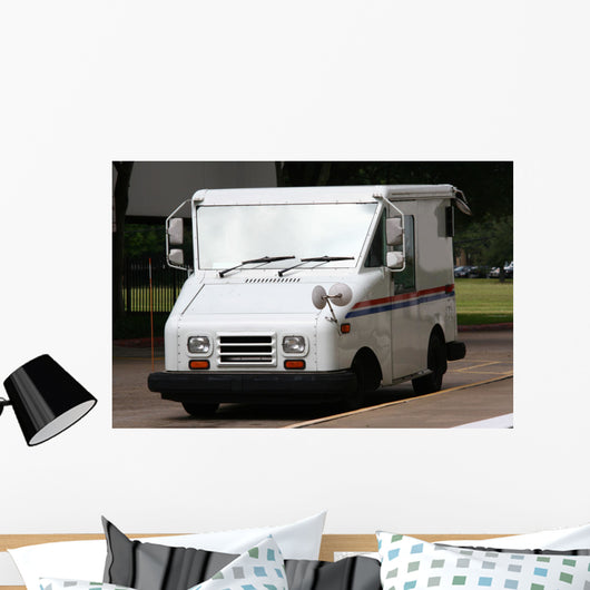 White Mail Truck Delivering Mail Wall Mural