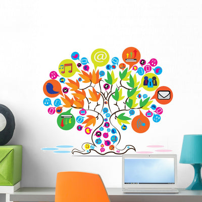 Social Media Wall Decal shown on a wall