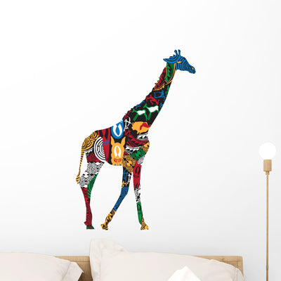 Giraffe African Ethnic Patterns Wall Decal shown on a wall