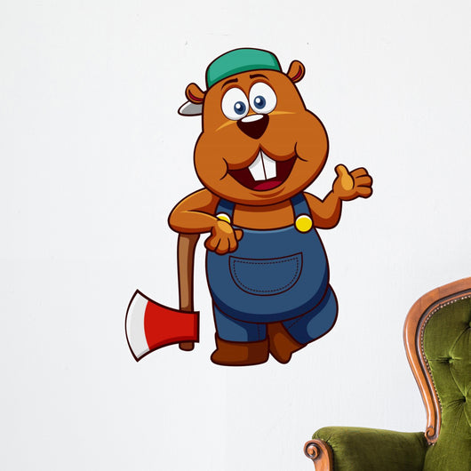 illustration of Beaver with axe Wall Decal