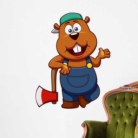 illustration of Beaver with axe Wall Decal