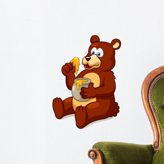 Illustration of Bear Eating Honey Vector Wall Decal