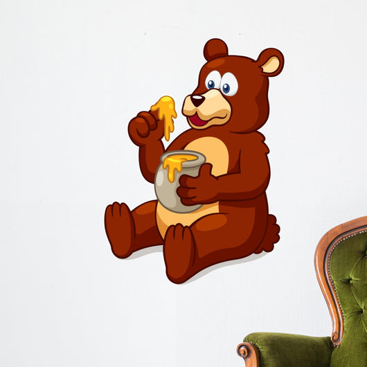 Illustration of Bear Eating Honey Vector Wall Decal