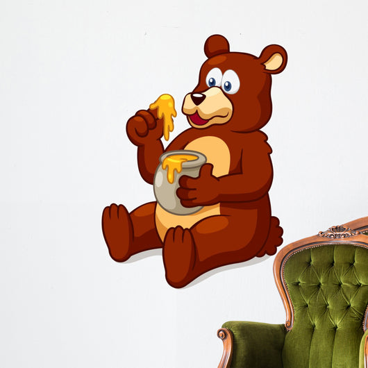 Illustration of Bear Eating Honey Vector Wall Decal