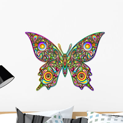 Butterfly Psychedelic Art Wall Decal shown on a wall