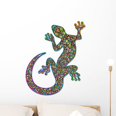 Gecko Geko Lizard Psychedelic Wall Decal shown on a wall
