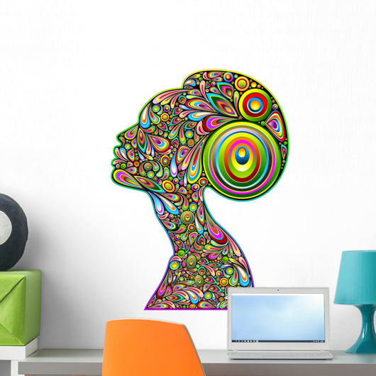 Psychedelic Woman Portrait Design-Woman Portrait Psychedelic Wall Decal