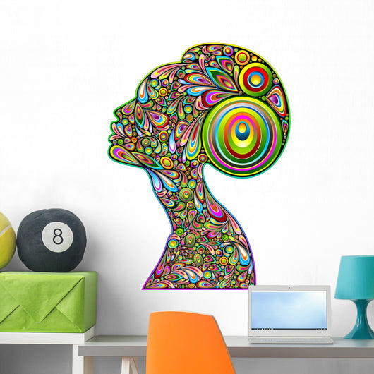 Psychedelic Woman Portrait Design-Woman Portrait Psychedelic Wall Decal