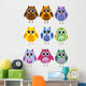 Colorful Owls on a White Background Wall Decal