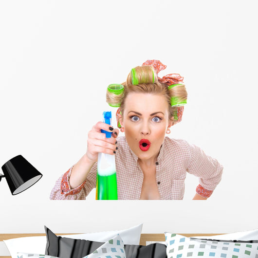 Surprised Housewife Woman Spraying
