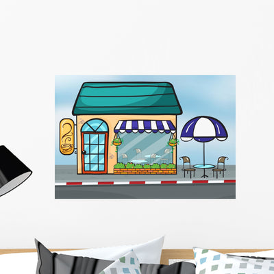 Coffeehouse shown on a wall
