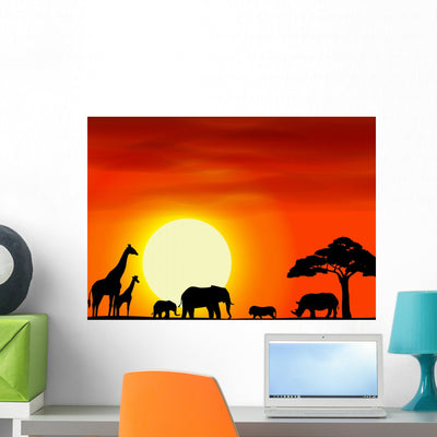Africa Safari Landscape Wall Mural shown on a wall