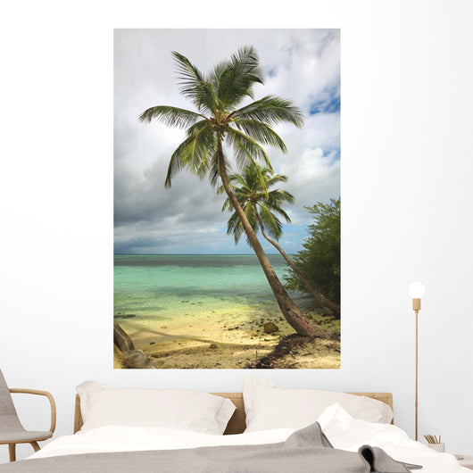 Tropical beach with palm tree Wall Mural