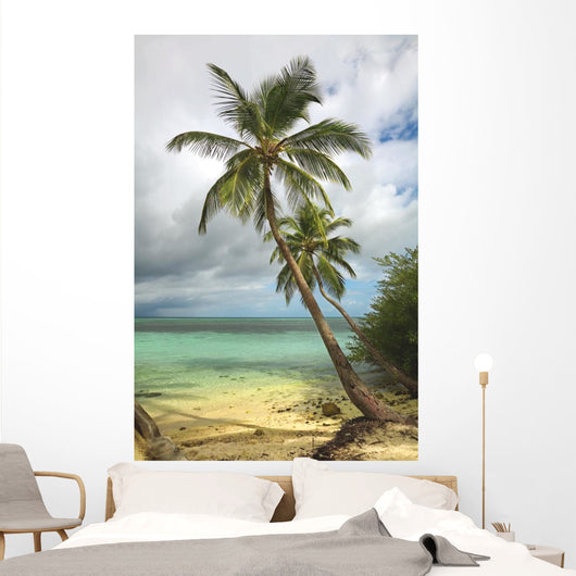 Tropical beach with palm tree Wall Mural