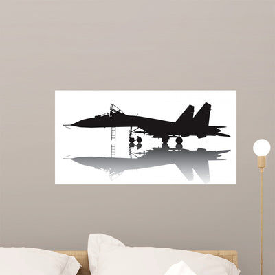 Military Aircraft Vector Silhouette Wall Decal shown on a wall