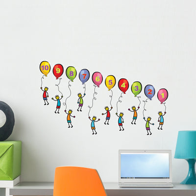 Little Men with Balloons Wall Decal Sticker Set shown on a wall