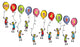 Little Men with Balloons Wall Decal Sticker Set