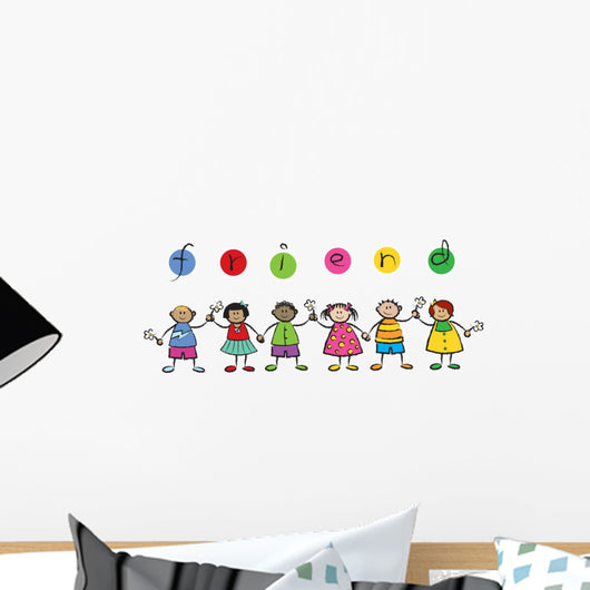 We are FRIENDS! - cartoon illustration of multi racial kids Wall Decal
