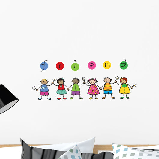 We are FRIENDS! - cartoon illustration of multi racial kids Wall Decal
