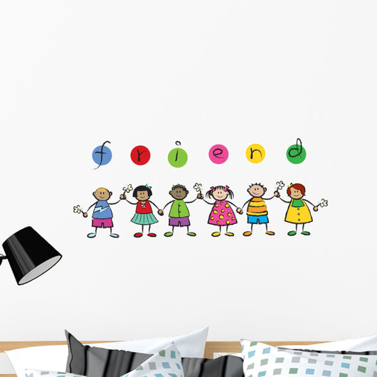 We are FRIENDS! - cartoon illustration of multi racial kids Wall Decal