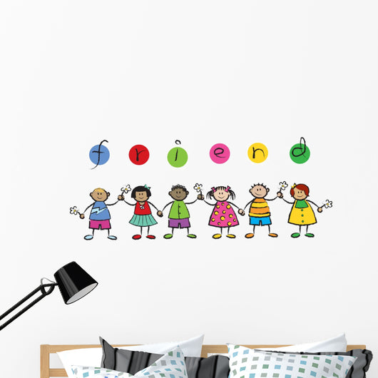 We are FRIENDS! - cartoon illustration of multi racial kids Wall Decal