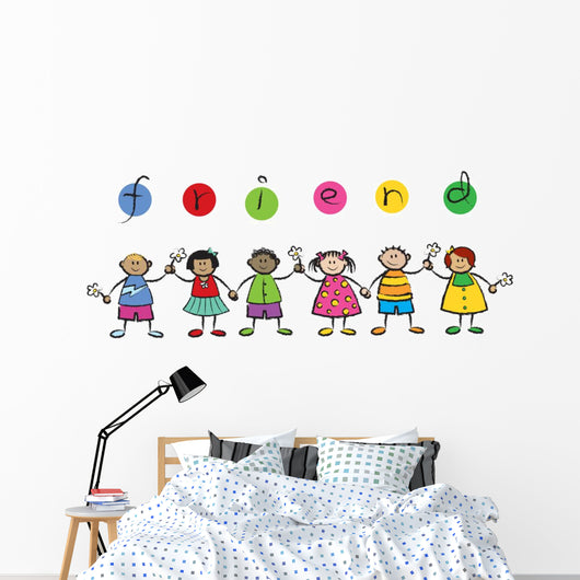 We are FRIENDS! - cartoon illustration of multi racial kids Wall Decal