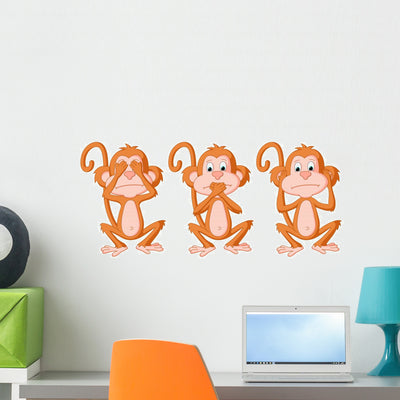 3 Wise Monkey Pose Wall Decal shown on a wall